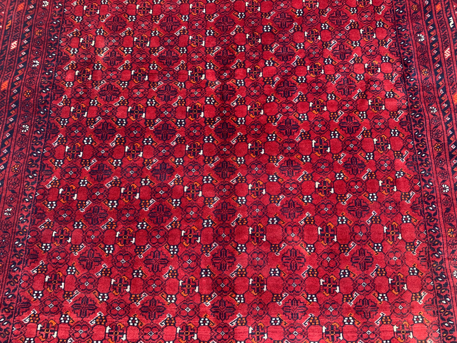 Handgemaakt Perzisch wollen vloerkleed 7x10 - Rood tribaal geometrisch Chobi-stijl kleed - Exacte maat 9'8" x 6'8" - KBHM-617