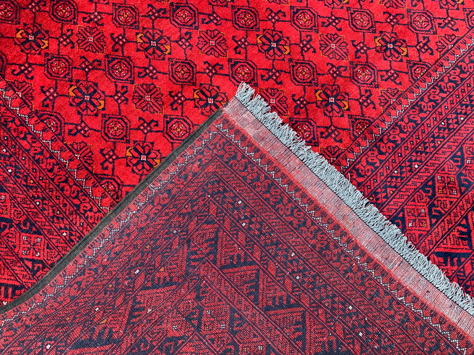 Handgemaakt Perzisch wollen vloerkleed 210x300 - Rood tribaal geometrisch Chobi-stijl kleed - Exacte maat 292 cm x 198 cm - KBHM-618