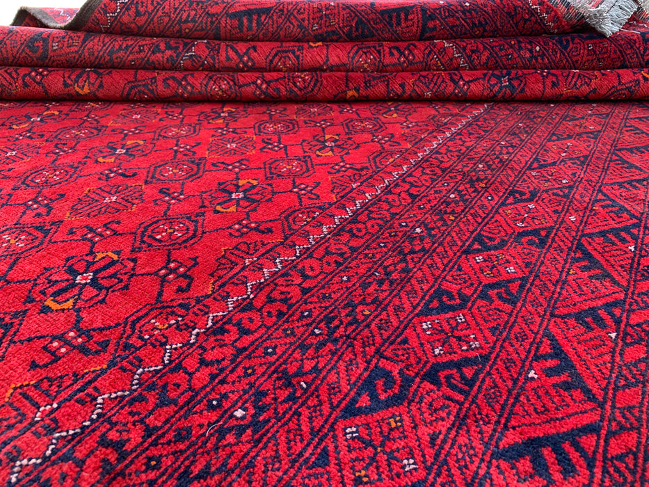 Handgemaakt Perzisch wollen vloerkleed 210x300 - Rood tribaal geometrisch Chobi-stijl kleed - Exacte maat 292 cm x 198 cm - KBHM-618