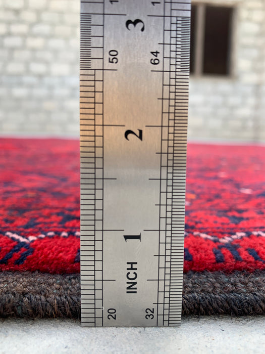 Handgemaakt Perzisch wollen vloerkleed 210x300 - Rood tribaal geometrisch Chobi-stijl kleed - Exacte maat 292 cm x 198 cm - KBHM-618