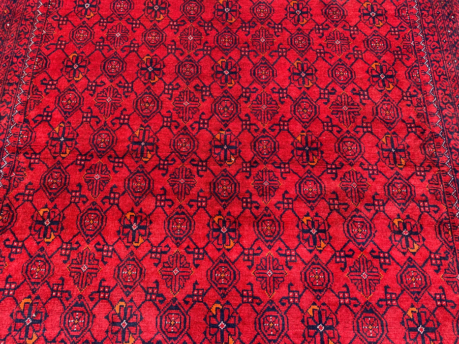 Handgemaakt Perzisch wollen vloerkleed 210x300 - Rood tribaal geometrisch Chobi-stijl kleed - Exacte maat 292 cm x 198 cm - KBHM-618