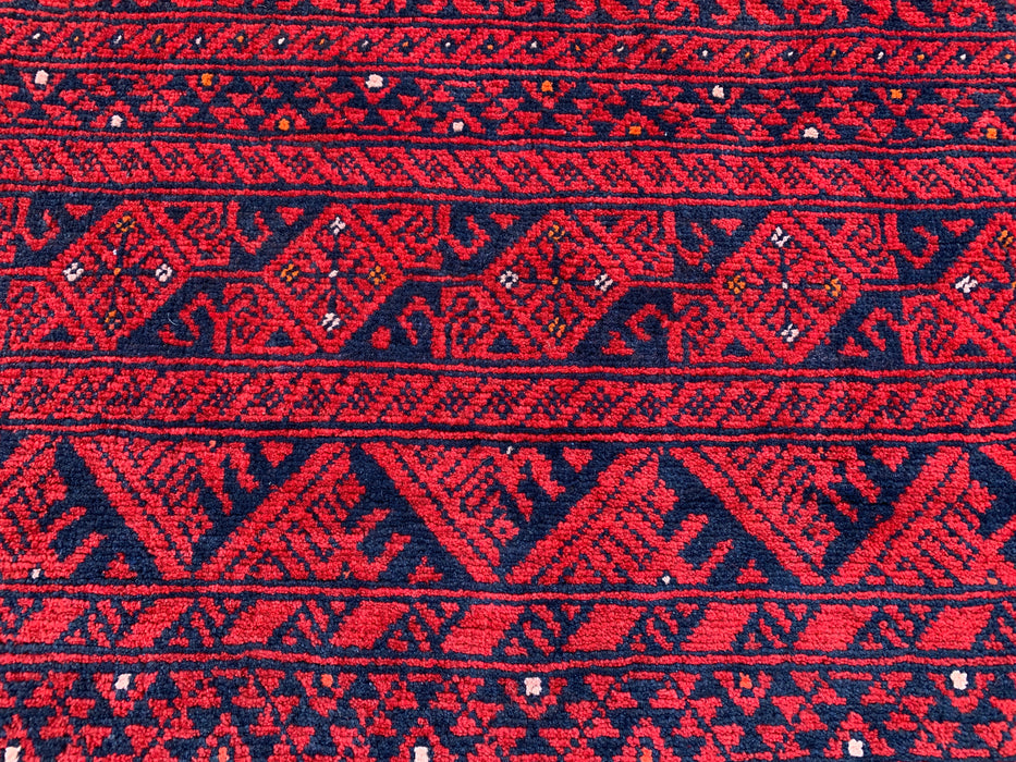 Handgemaakt Perzisch wollen vloerkleed 210x300 - Rood tribaal geometrisch Chobi-stijl kleed - Exacte maat 292 cm x 198 cm - KBHM-618