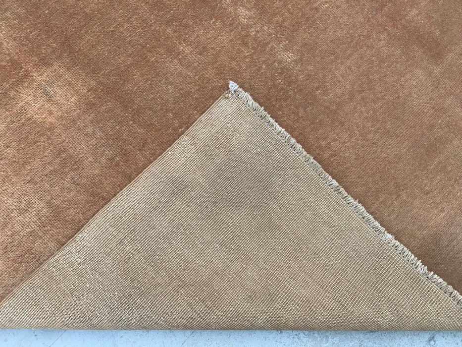 Handgemaakt Perzisch wollen vloerkleed 7x10 - Effen bruin minimalistisch Chobi-stijl vloerkleed - Exacte afmeting 9'4" x 6'7" - KBHM-619