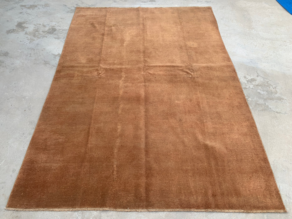 Handgemaakt Perzisch wollen vloerkleed 7x10 - Effen bruin minimalistisch Chobi-stijl vloerkleed - Exacte afmeting 9'4" x 6'7" - KBHM-619