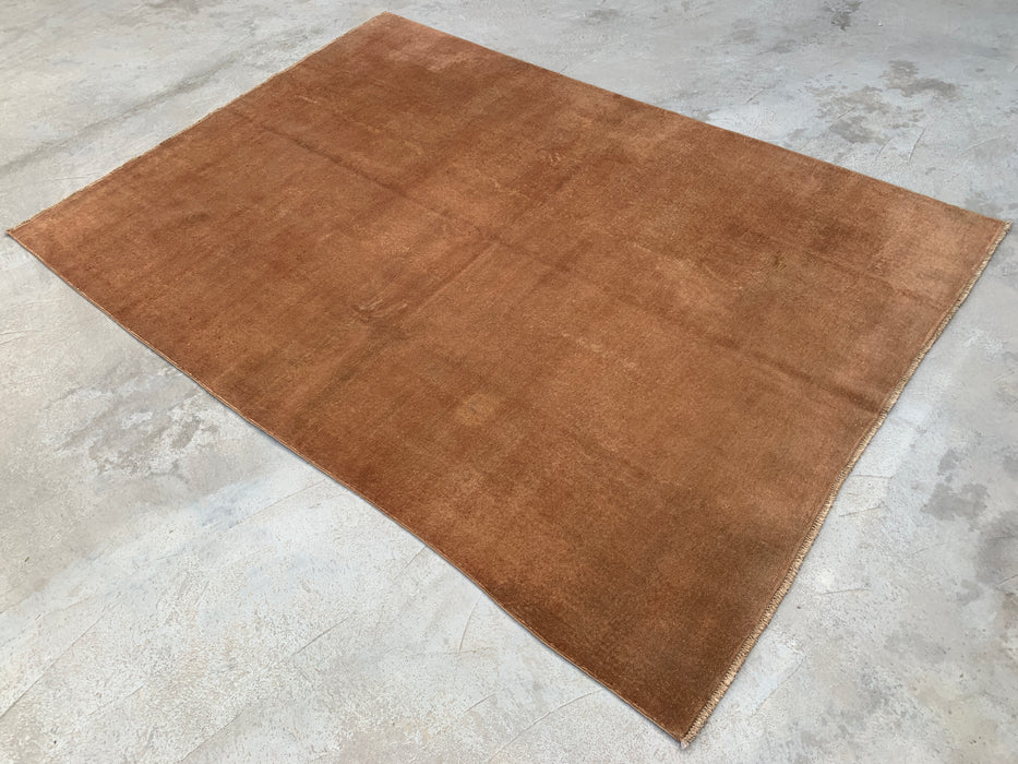 Handgemaakt Perzisch wollen vloerkleed 7x10 - Effen bruin minimalistisch Chobi-stijl vloerkleed - Exacte afmeting 9'4" x 6'7" - KBHM-619