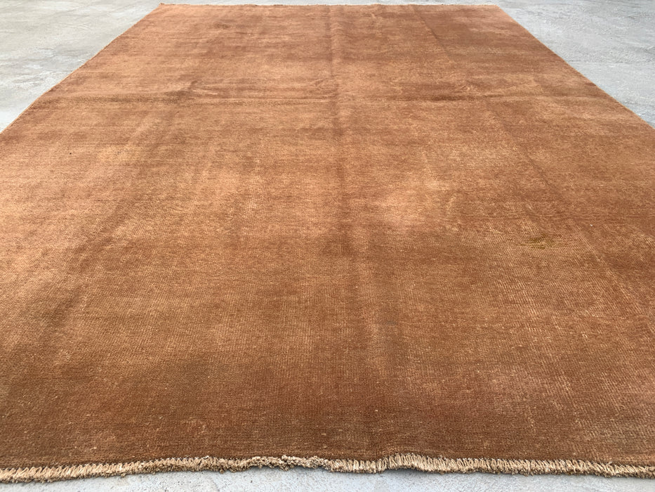 Handgemaakt Perzisch wollen vloerkleed 7x10 - Effen bruin minimalistisch Chobi-stijl vloerkleed - Exacte afmeting 9'4" x 6'7" - KBHM-619