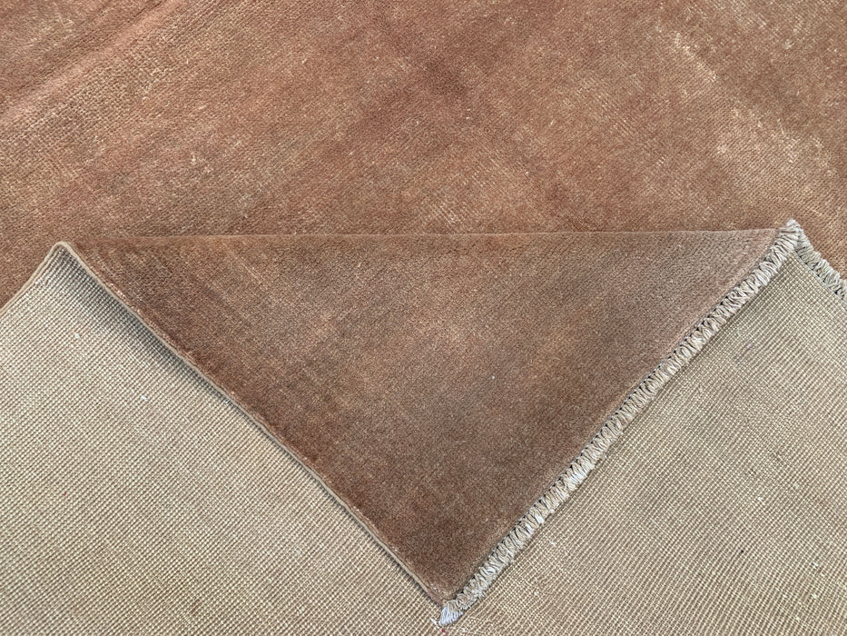 Handgemaakt Perzisch wollen vloerkleed 7x10 - Effen bruin minimalistisch Chobi-stijl vloerkleed - Exacte afmeting 9'4" x 6'7" - KBHM-619