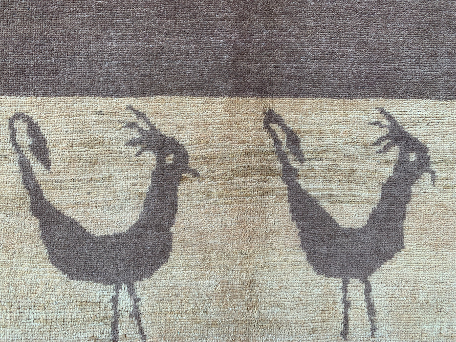 262 x 178 cm handgeknoopt Peshawari Chobi wollen vloerkleed - Bruin minimalistisch vloerkleed met vogelmotief - KBHM-620