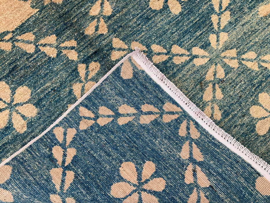 173 x 107 cm handgeknoopt Peshawari Chobi wollen tapijt - Thelgroen beige geometrisch bloemig vloerkleed - KBHM-621