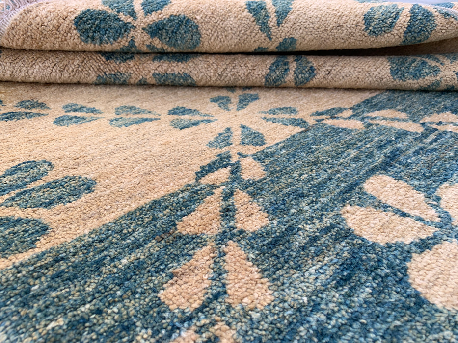 173 x 107 cm handgeknoopt Peshawari Chobi wollen tapijt - Thelgroen beige geometrisch bloemig vloerkleed - KBHM-621