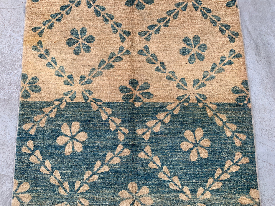 173 x 107 cm handgeknoopt Peshawari Chobi wollen tapijt - Thelgroen beige geometrisch bloemig vloerkleed - KBHM-621