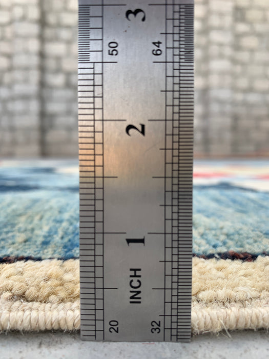 5'10 x 3'10 Handgeknoopt Peshawari Chobi wollen tapijt - Blauw geometrisch modern vloerkleed - KBHM-622