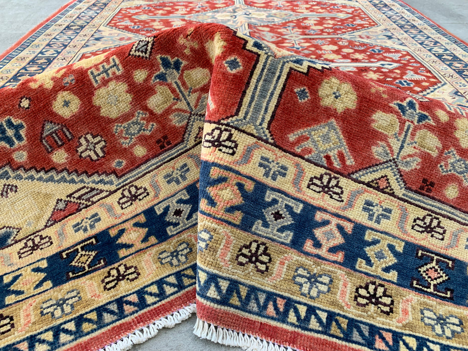 6'8 x 4'11 Hand-Knotted Peshawari Chobi Wool Rug - Red Tribal Geometric Area Rug - KBHM-623