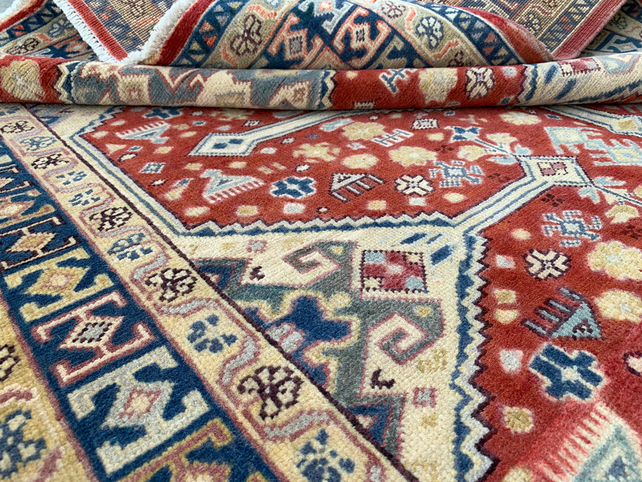 6'8 x 4'11 Hand-Knotted Peshawari Chobi Wool Rug - Red Tribal Geometric Area Rug - KBHM-623
