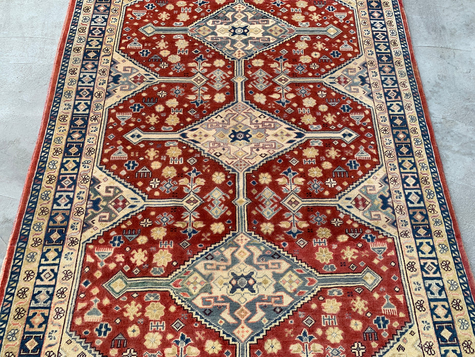 6'8 x 4'11 Hand-Knotted Peshawari Chobi Wool Rug - Red Tribal Geometric Area Rug - KBHM-623