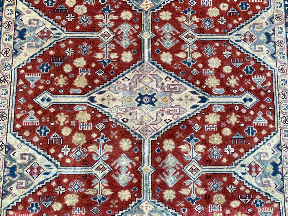 6'8 x 4'11 Hand-Knotted Peshawari Chobi Wool Rug - Red Tribal Geometric Area Rug - KBHM-623