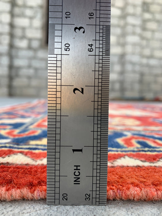 6'7 x 4'1 handgeknoopt Peshawari Chobi wollen vloerkleed - Rood tribaal geometrisch vloerkleed - KBHM-625