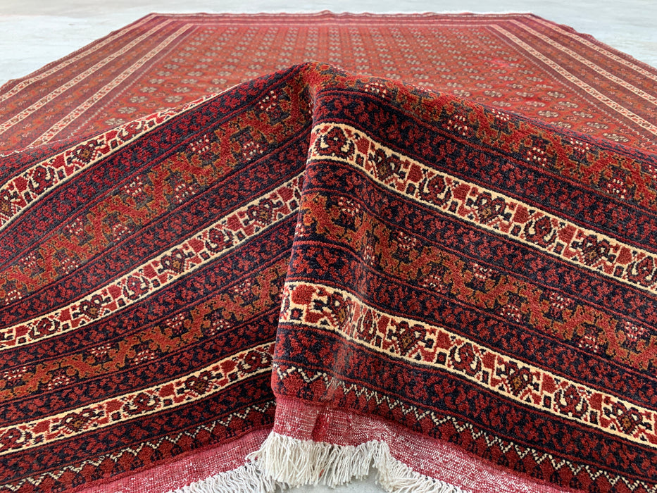 Handgemaakt Perzisch wollen vloerkleed 7x10 - Rood tribaal geometrisch kleed in Chobi-stijl - Exacte afmetingen 9'4" x 6'7" - KBHM-626