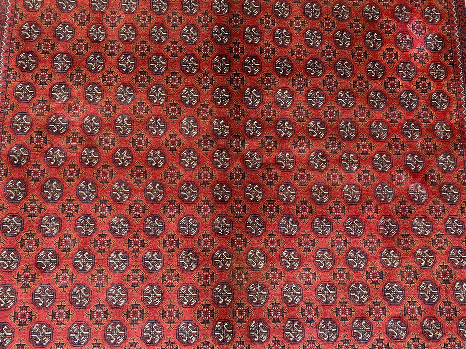 Handgemaakt Perzisch wollen vloerkleed 7x10 - Rood tribaal geometrisch kleed in Chobi-stijl - Exacte afmetingen 9'4" x 6'7" - KBHM-626