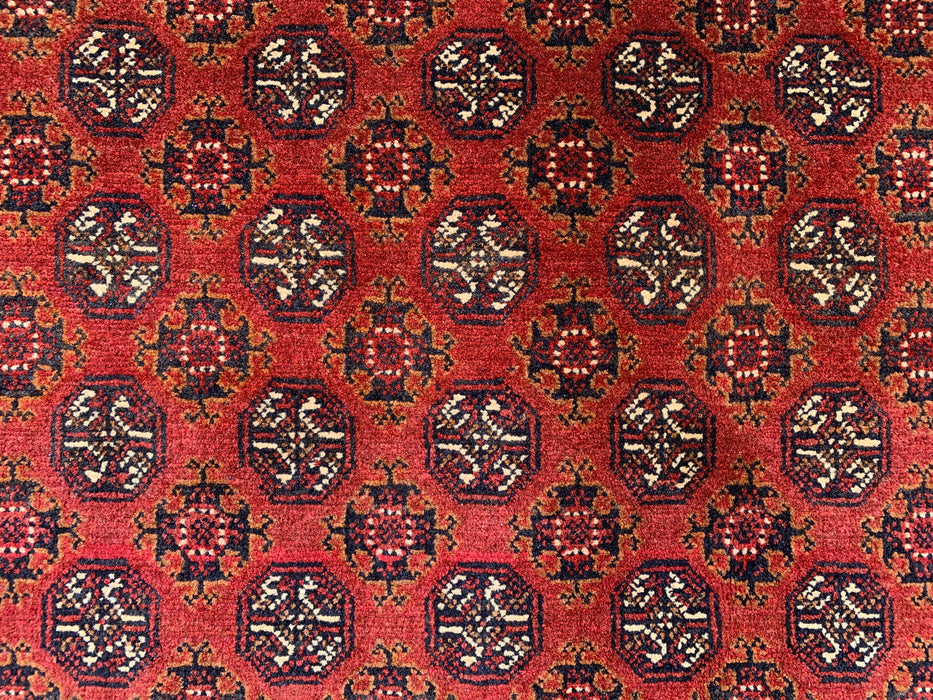 Handgemaakt Perzisch wollen vloerkleed 7x10 - Rood tribaal geometrisch kleed in Chobi-stijl - Exacte afmetingen 9'4" x 6'7" - KBHM-626