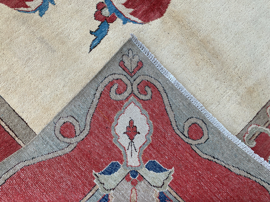 Handmade Persian Wool Area Rug 7x10 - Ivory Traditional Open Field Chobi Style Rug - Exact Size 8'2" x 5'10" - KBHM-627