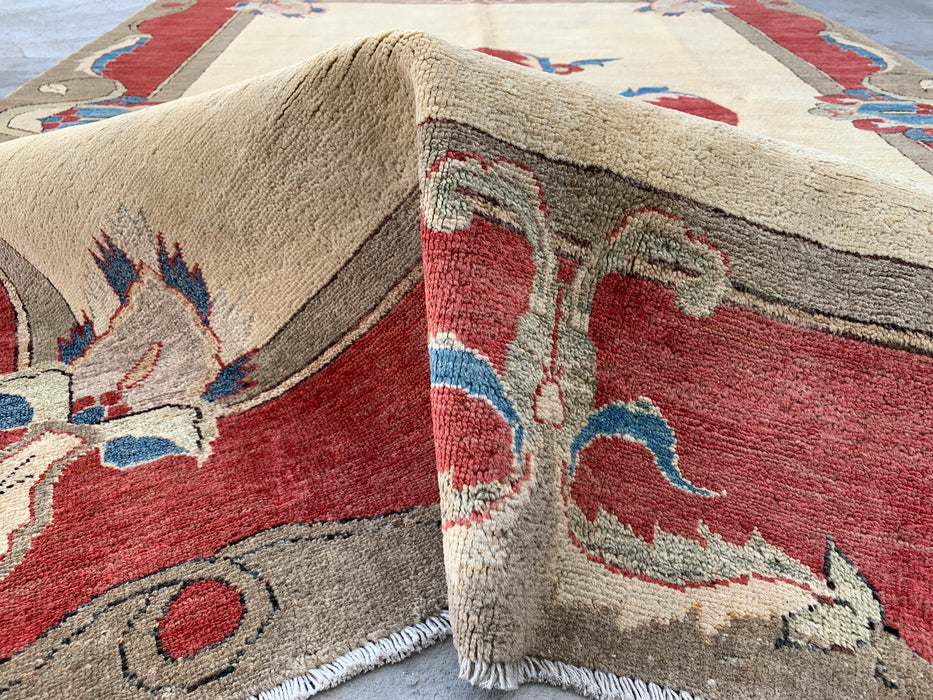 Handmade Persian Wool Area Rug 7x10 - Ivory Traditional Open Field Chobi Style Rug - Exact Size 8'2" x 5'10" - KBHM-627