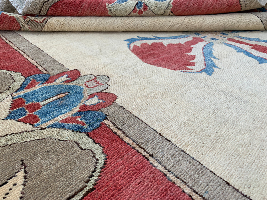 Handmade Persian Wool Area Rug 7x10 - Ivory Traditional Open Field Chobi Style Rug - Exact Size 8'2" x 5'10" - KBHM-627