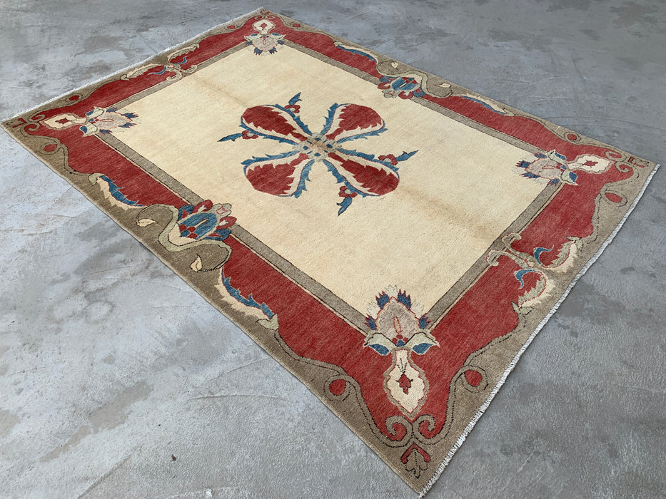 Handmade Persian Wool Area Rug 7x10 - Ivory Traditional Open Field Chobi Style Rug - Exact Size 8'2" x 5'10" - KBHM-627
