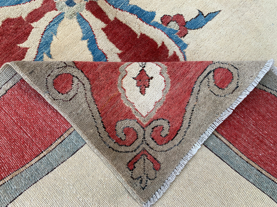 Handmade Persian Wool Area Rug 7x10 - Ivory Traditional Open Field Chobi Style Rug - Exact Size 8'2" x 5'10" - KBHM-627