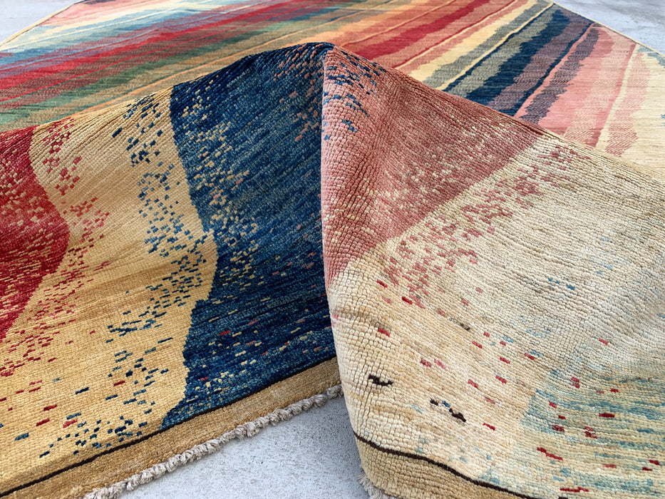 7'7 x 5'7 handgeknoopt Perzisch Chobi wollen vloerkleed - Veelkleurig abstract modern vloerkleed - KBHM-628