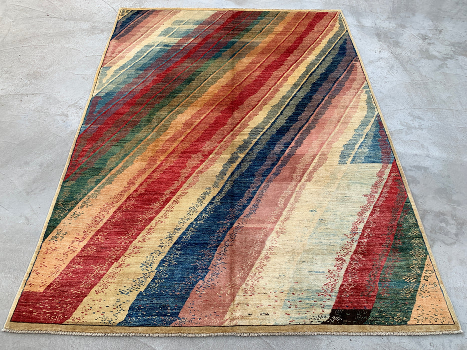 7'7 x 5'7 handgeknoopt Perzisch Chobi wollen vloerkleed - Veelkleurig abstract modern vloerkleed - KBHM-628