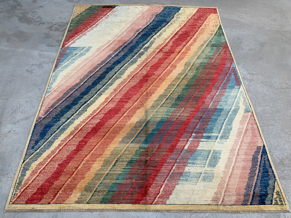 7'7 x 5'7 handgeknoopt Perzisch Chobi wollen vloerkleed - Veelkleurig abstract modern vloerkleed - KBHM-628