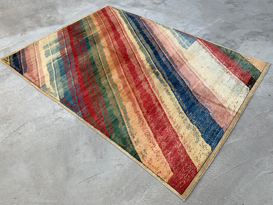 7'7 x 5'7 handgeknoopt Perzisch Chobi wollen vloerkleed - Veelkleurig abstract modern vloerkleed - KBHM-628
