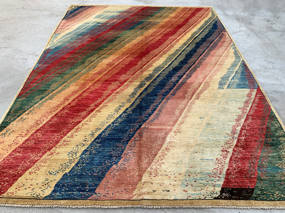7'7 x 5'7 handgeknoopt Perzisch Chobi wollen vloerkleed - Veelkleurig abstract modern vloerkleed - KBHM-628