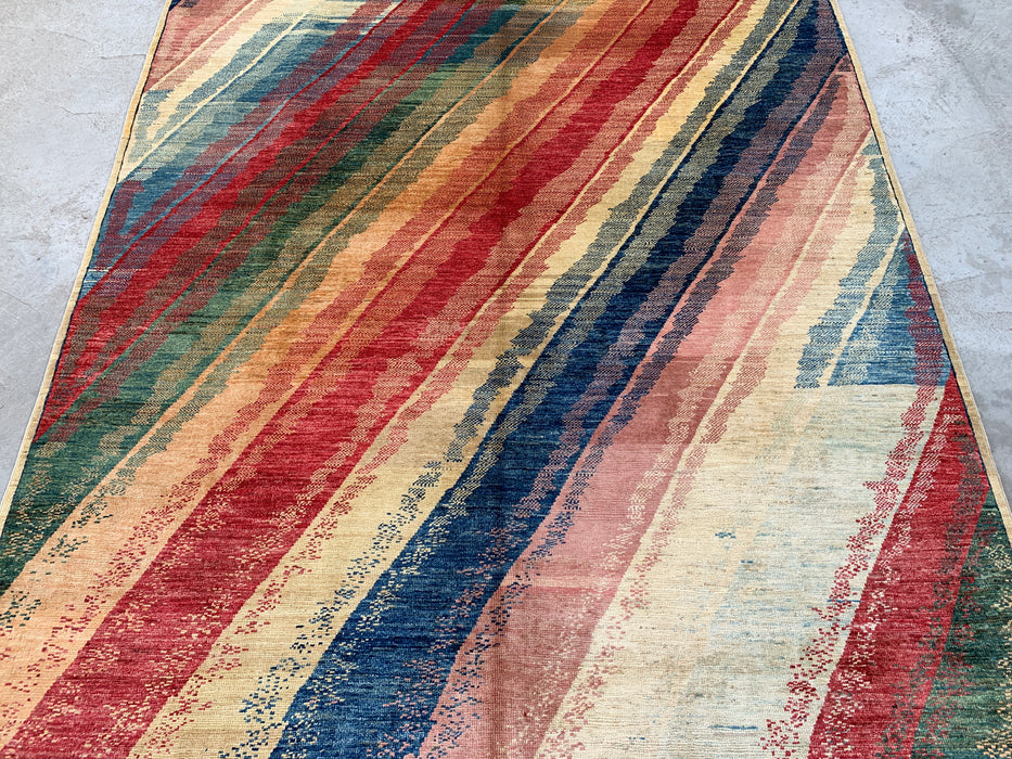 7'7 x 5'7 handgeknoopt Perzisch Chobi wollen vloerkleed - Veelkleurig abstract modern vloerkleed - KBHM-628