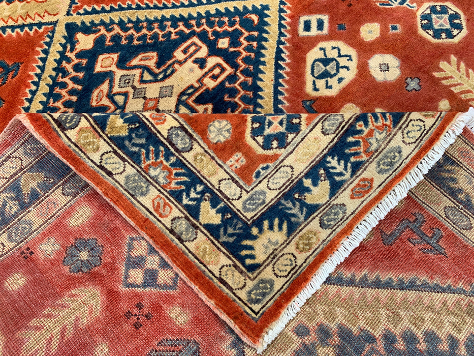 6'5 x 5'1 handgeknoopt Perzisch Chobi wollen vloerkleed - Oranje tribaal geometrisch vloerkleed - KBHM-629