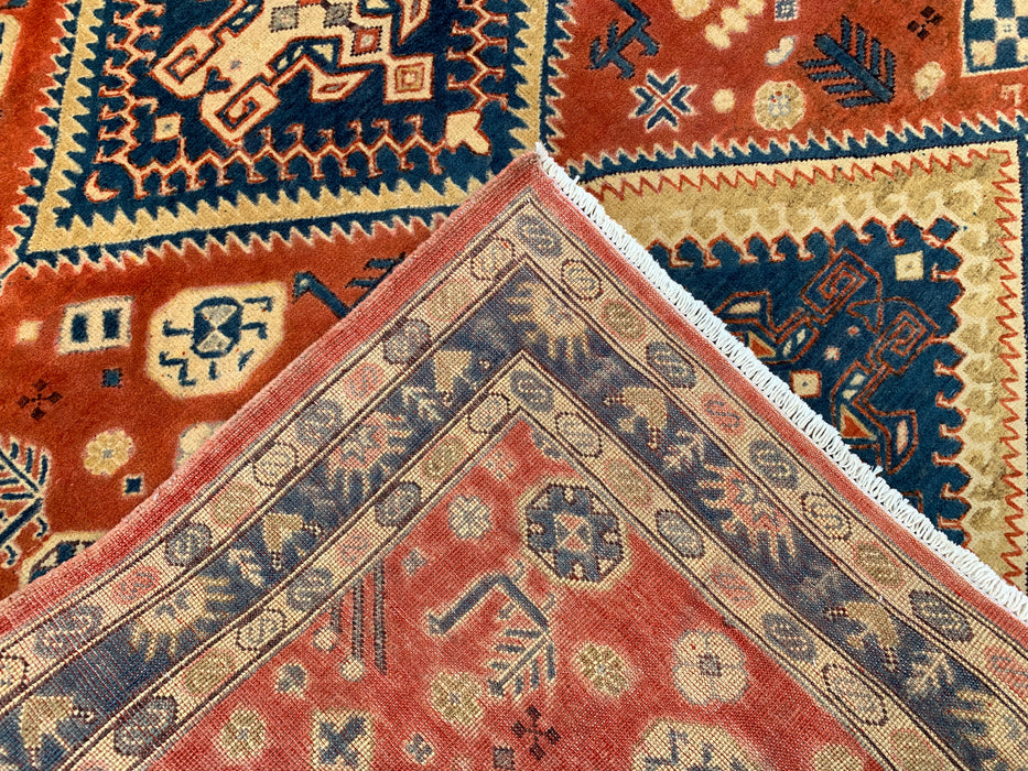 6'5 x 5'1 handgeknoopt Perzisch Chobi wollen vloerkleed - Oranje tribaal geometrisch vloerkleed - KBHM-629