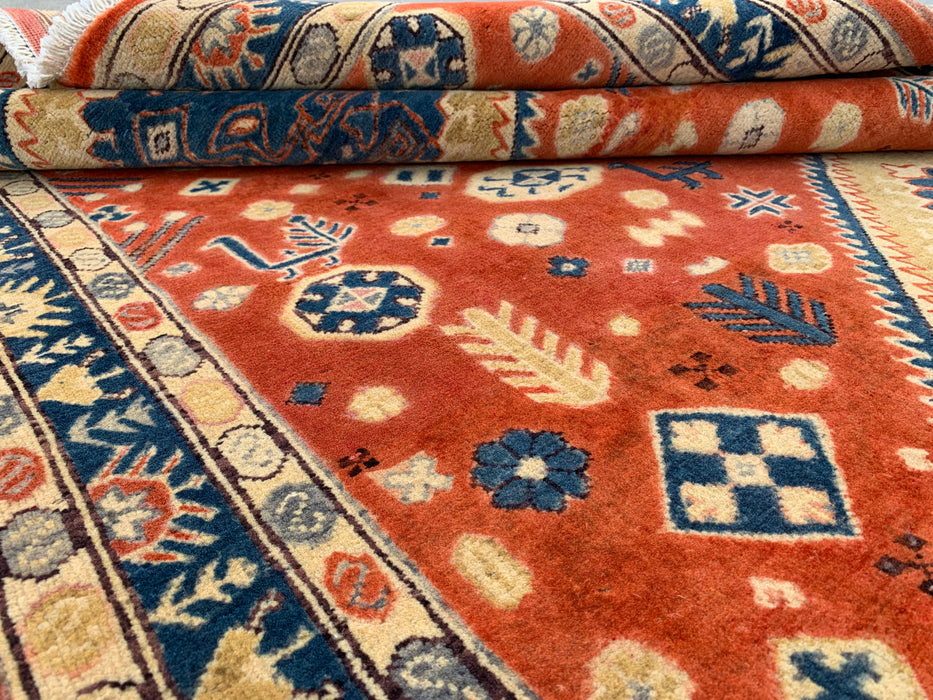 6'5 x 5'1 handgeknoopt Perzisch Chobi wollen vloerkleed - Oranje tribaal geometrisch vloerkleed - KBHM-629