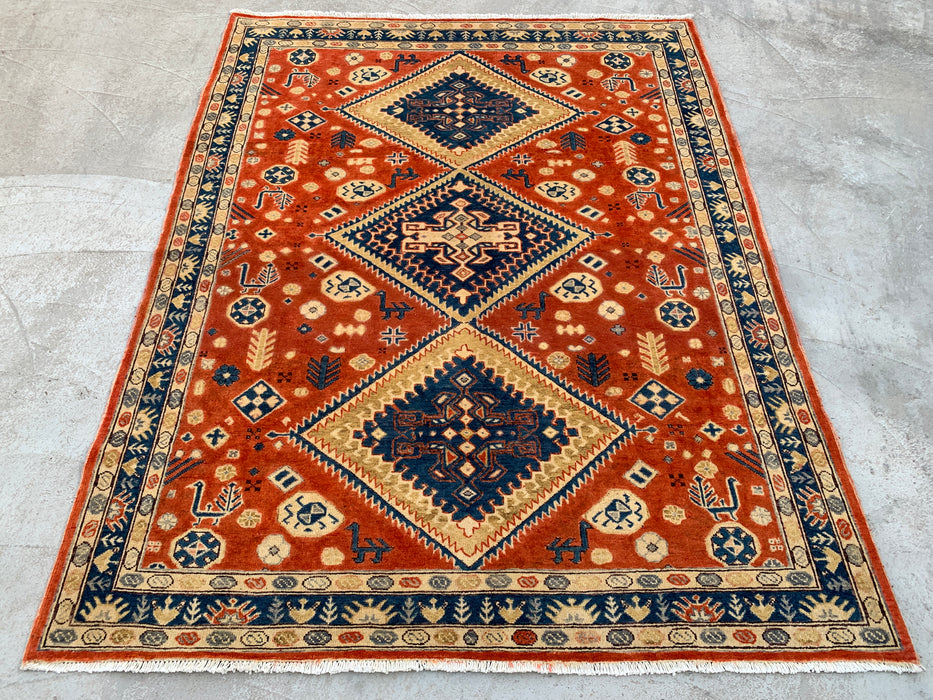 6'5 x 5'1 handgeknoopt Perzisch Chobi wollen vloerkleed - Oranje tribaal geometrisch vloerkleed - KBHM-629