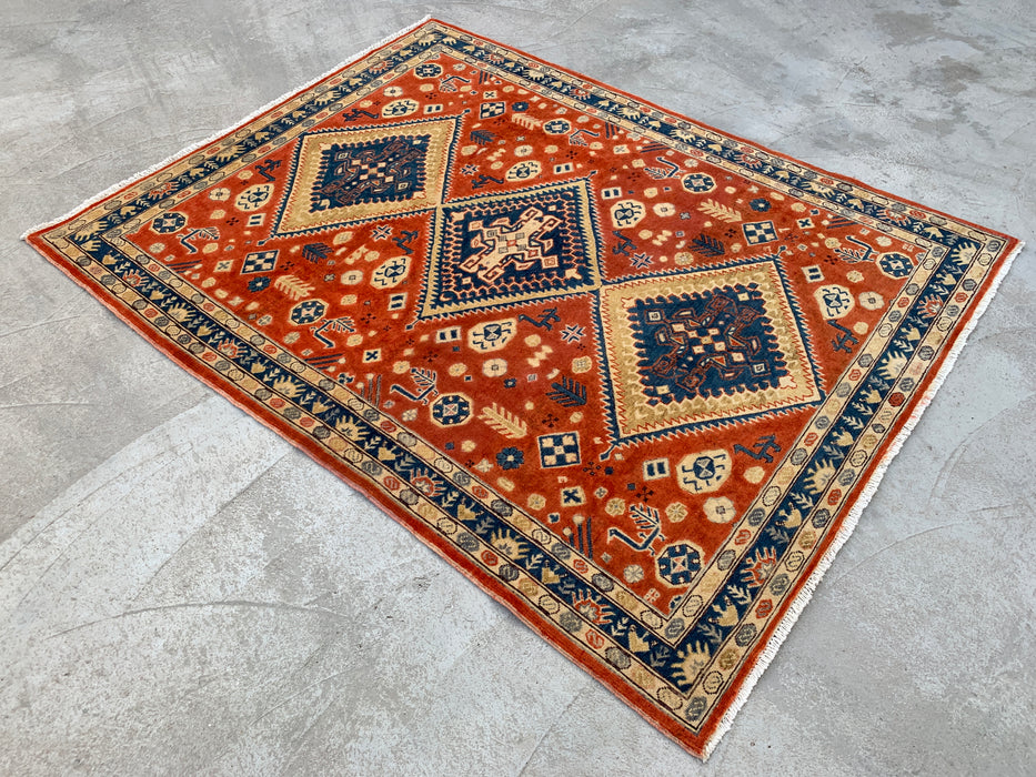 6'5 x 5'1 handgeknoopt Perzisch Chobi wollen vloerkleed - Oranje tribaal geometrisch vloerkleed - KBHM-629