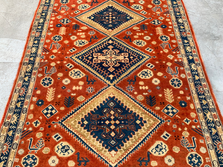 6'5 x 5'1 handgeknoopt Perzisch Chobi wollen vloerkleed - Oranje tribaal geometrisch vloerkleed - KBHM-629