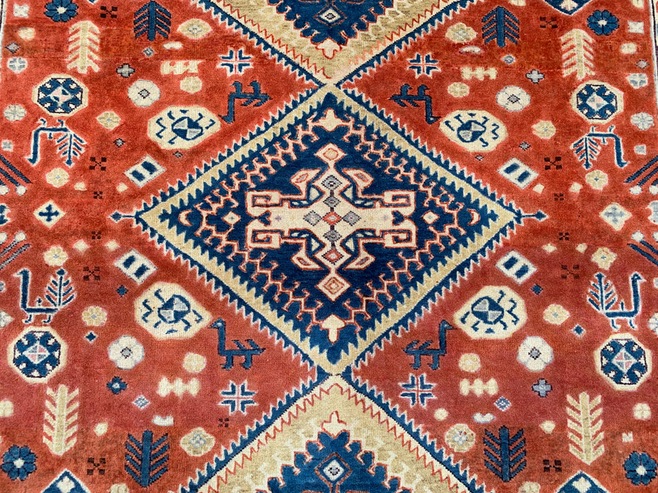 6'5 x 5'1 handgeknoopt Perzisch Chobi wollen vloerkleed - Oranje tribaal geometrisch vloerkleed - KBHM-629
