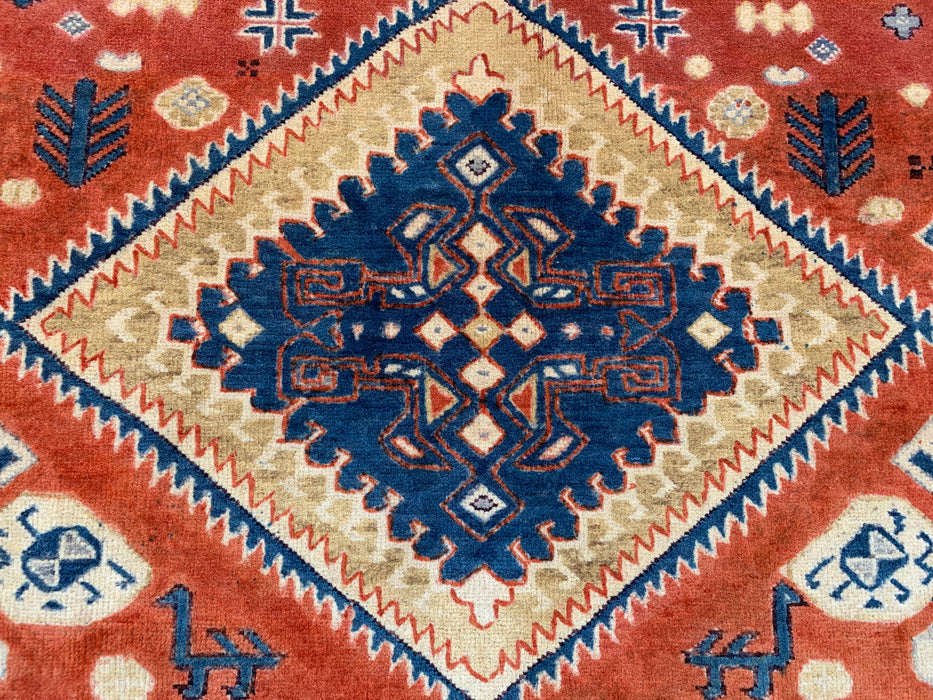 6'5 x 5'1 handgeknoopt Perzisch Chobi wollen vloerkleed - Oranje tribaal geometrisch vloerkleed - KBHM-629