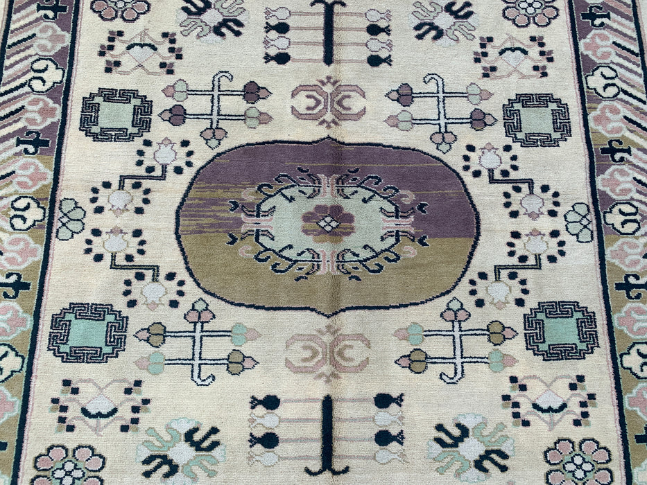 198 x 150 cm handgeknoopt Peshawari Chobi wollen tapijt - Ivoor kleurig geometrisch tribaal vloerkleed - KBHM-630
