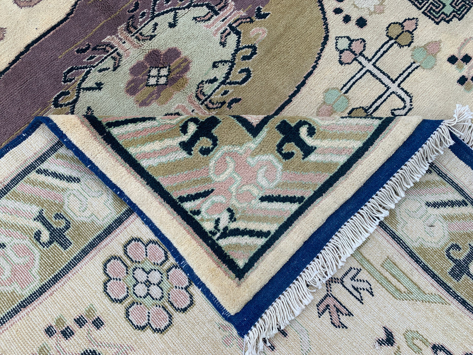 198 x 150 cm handgeknoopt Peshawari Chobi wollen tapijt - Ivoor kleurig geometrisch tribaal vloerkleed - KBHM-630