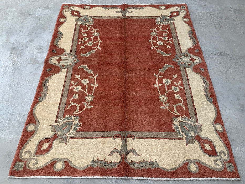 Handgemaakt Perzisch wollen vloerkleed 7x10 - Roestkleurig traditioneel Chobi-stijl kleed met open veld - Exacte afmetingen 7'8" x 6'0" - KBHM-631