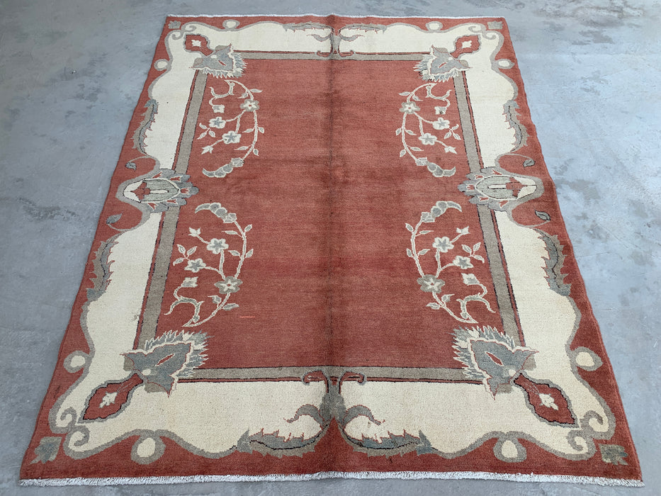 Handgemaakt Perzisch wollen vloerkleed 7x10 - Roestkleurig traditioneel Chobi-stijl kleed met open veld - Exacte afmetingen 7'8" x 6'0" - KBHM-631