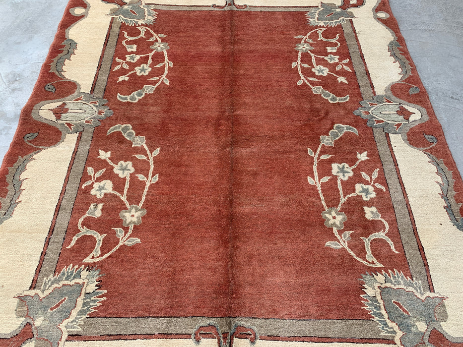 Handgemaakt Perzisch wollen vloerkleed 7x10 - Roestkleurig traditioneel Chobi-stijl kleed met open veld - Exacte afmetingen 7'8" x 6'0" - KBHM-631