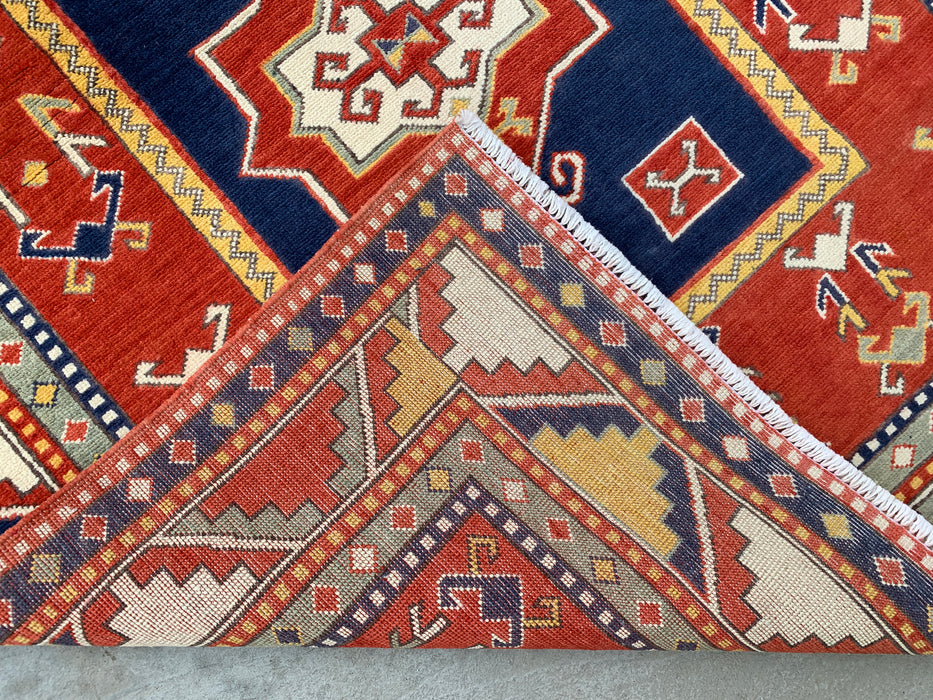 193 x 119 cm handgeknoopt Peshawari Chobi wollen tapijt - Rood tribaal geometrisch vloerkleed - KBHM-632