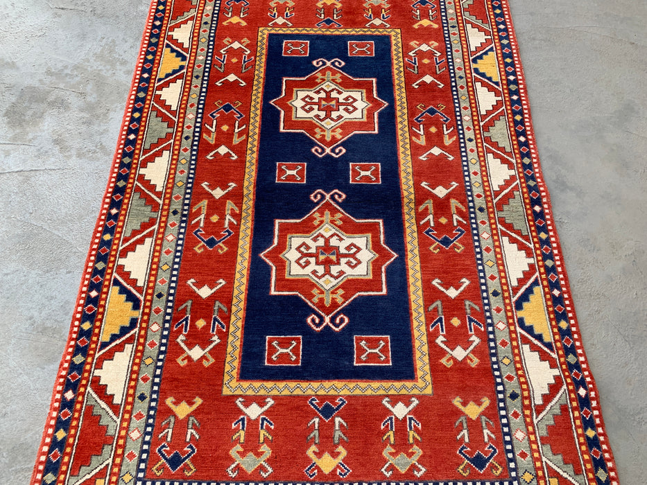 193 x 119 cm handgeknoopt Peshawari Chobi wollen tapijt - Rood tribaal geometrisch vloerkleed - KBHM-632